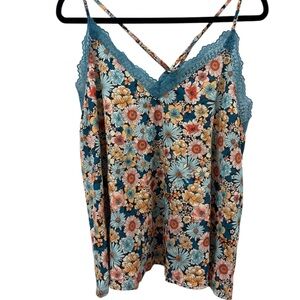 Floral Lace Trim Camisole in Blue and Orange